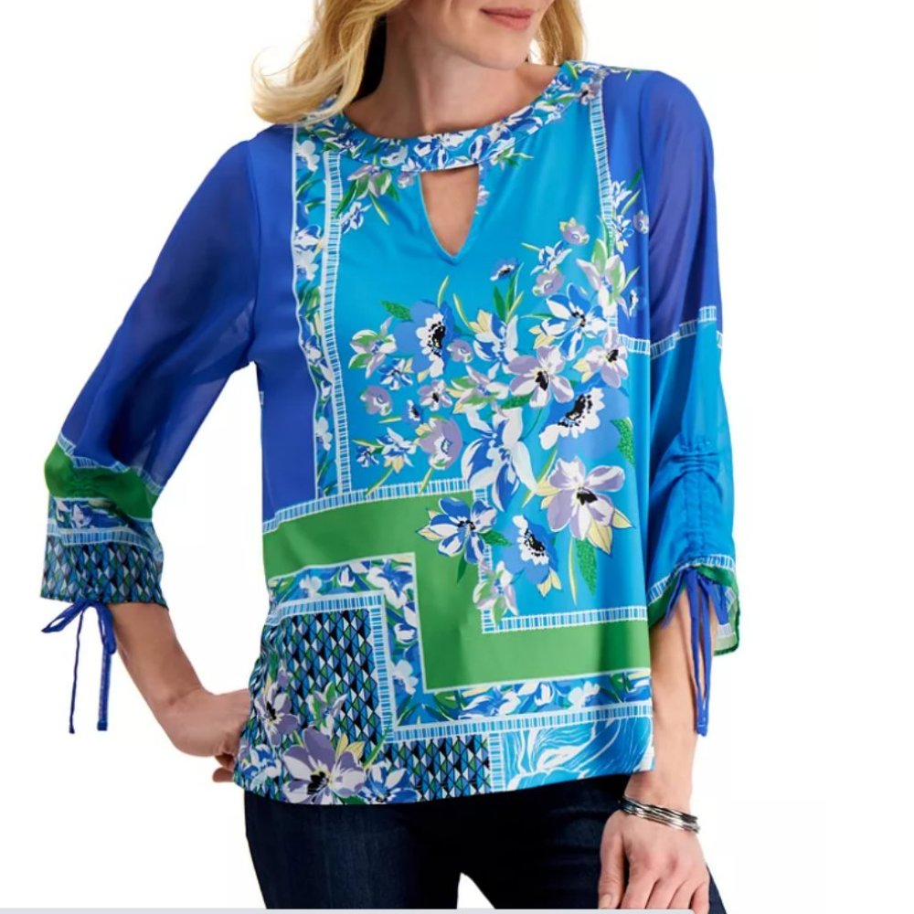 JM Collection Top Green and Blue Print Size PXL  NWT